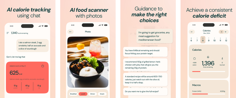 Welling App Store screenshots showing AI food and health coaching, calorie tracking, and meal logging