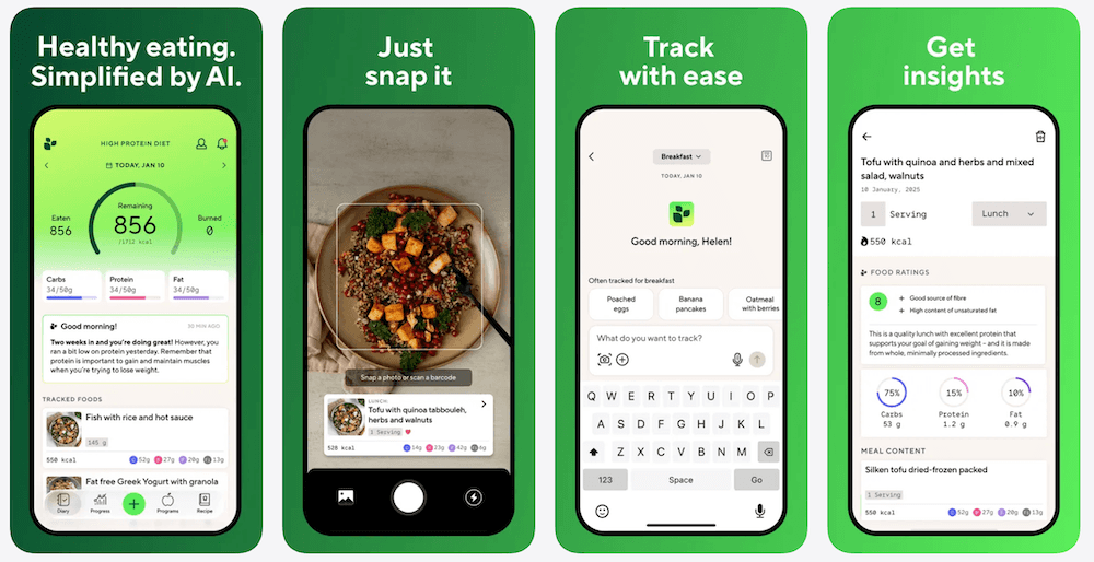 Lifesum App Store screenshots showing calorie and meal tracking