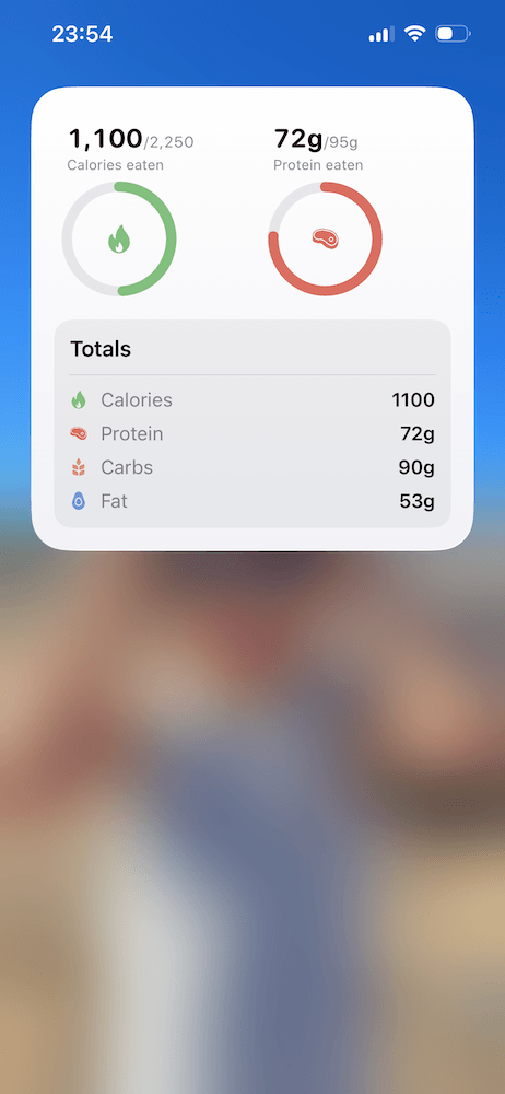 ProTrack AI Home Screen widget showing macro progress