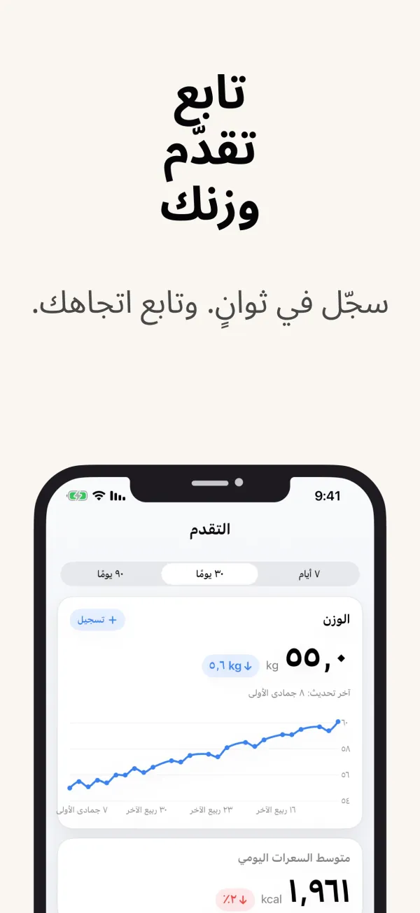 تبويب التقدّم مع منحنى الوزن