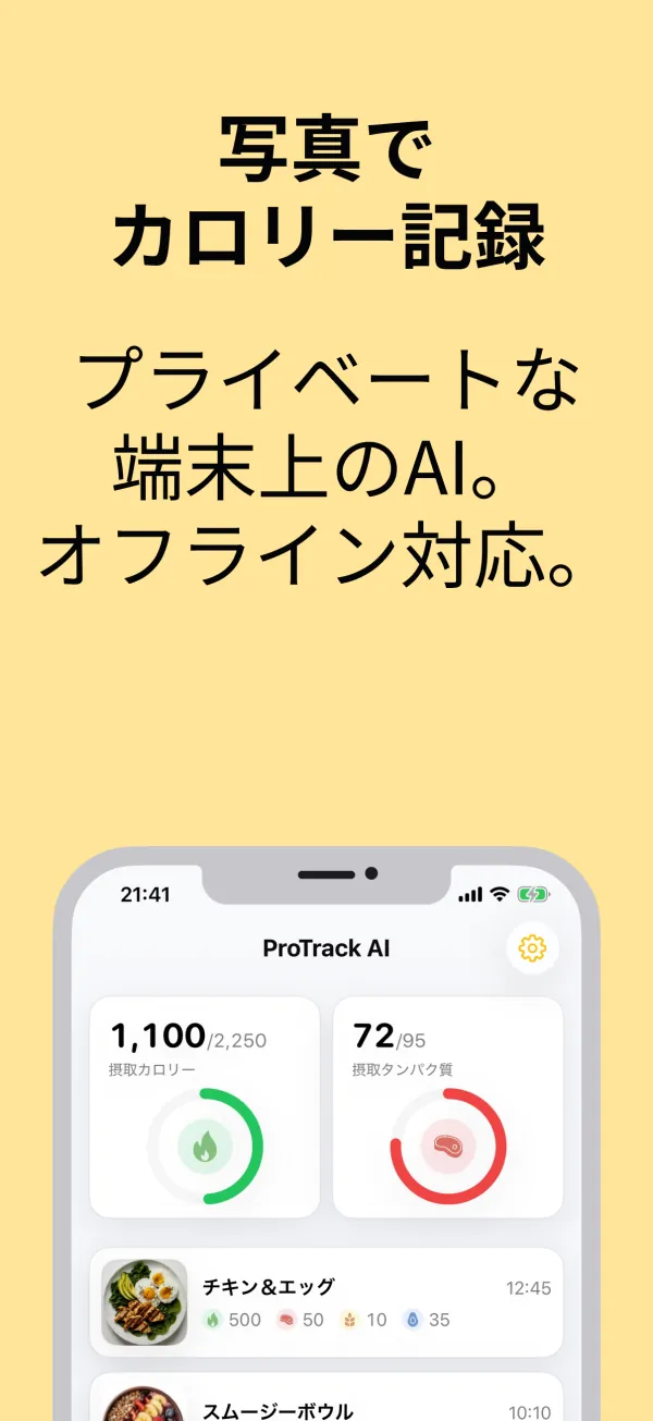 今日の画面：写真から記録した摂取カロリーとタンパク質