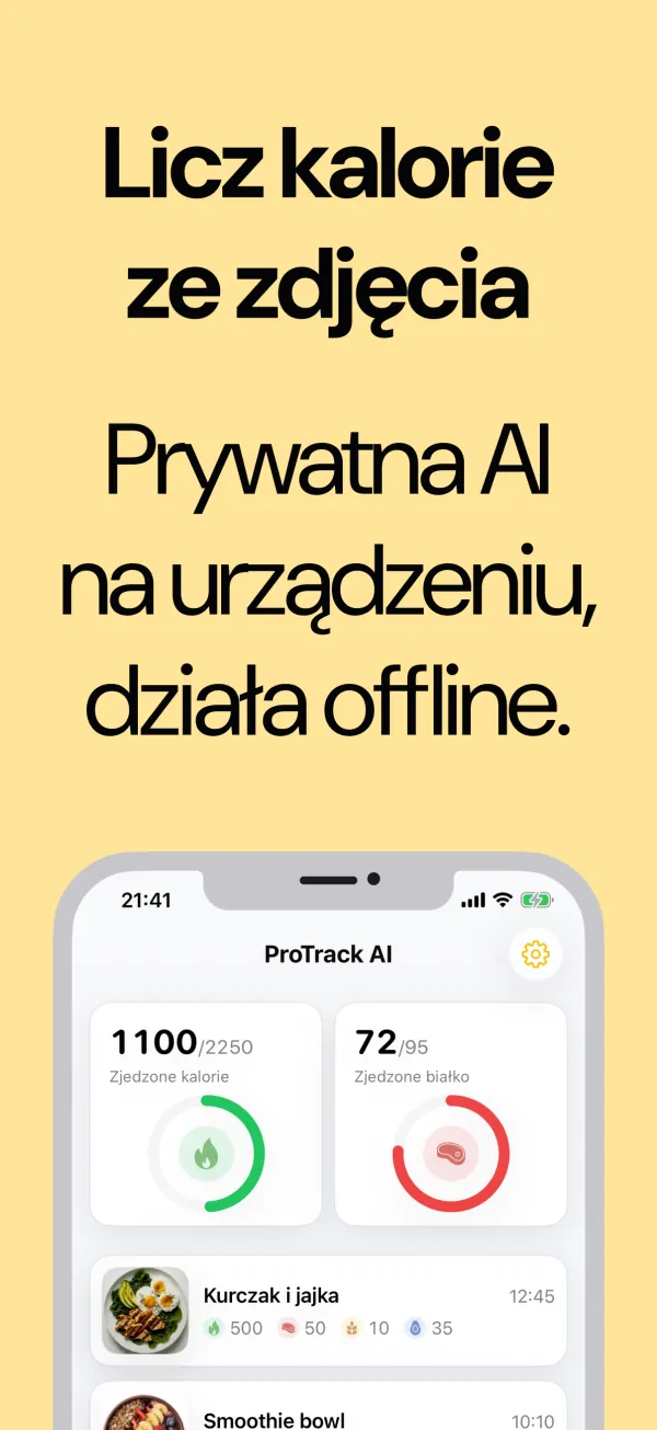 Ekran Dziś z kaloriami i białkiem zapisanymi ze zdjęcia