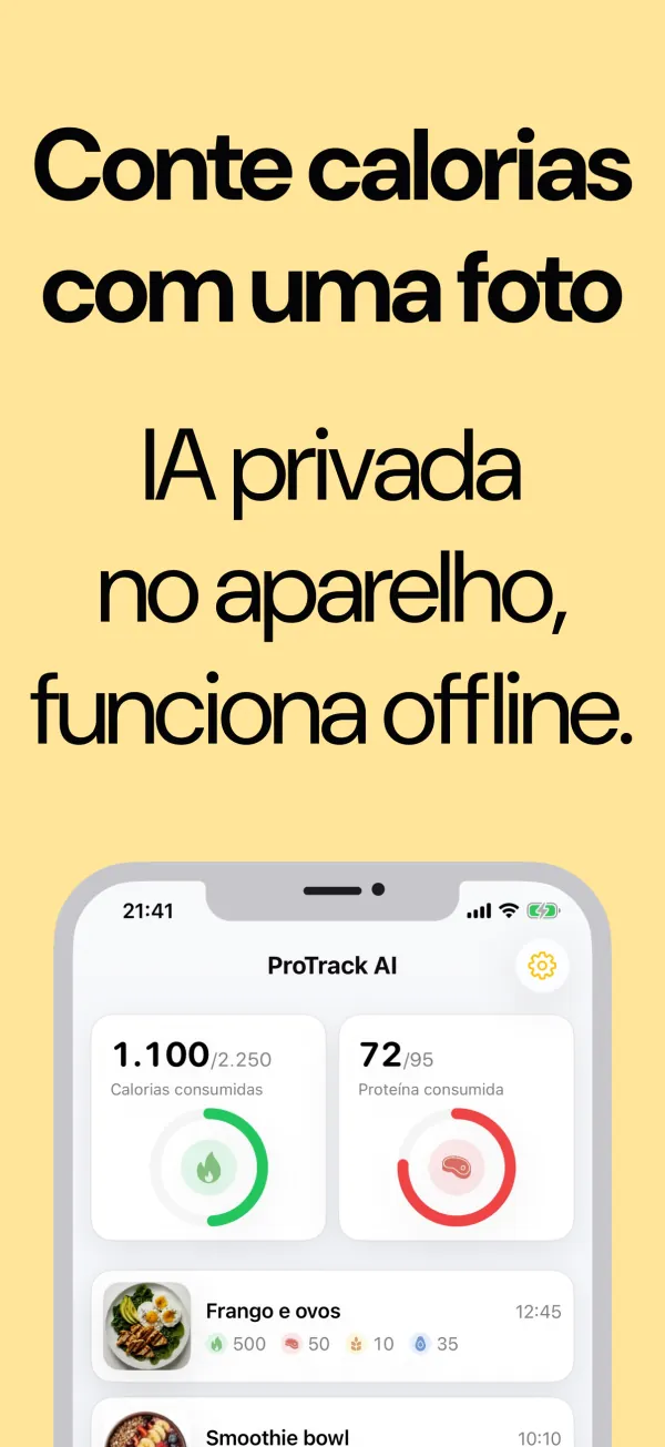 Tela Hoje com as calorias e proteínas consumidas, registradas por foto